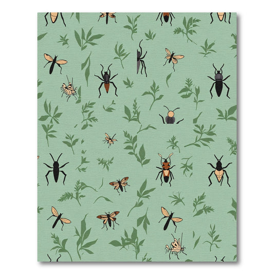 Green Insect And Leaf Scatter Pattern Rug