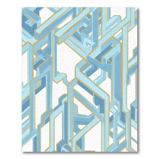 Light Blue Geometric Network Maze Rug