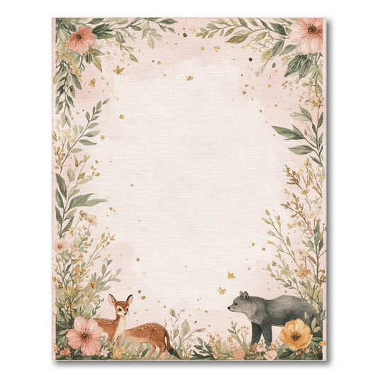 Pink Fawn and Bear Floral Area Rug