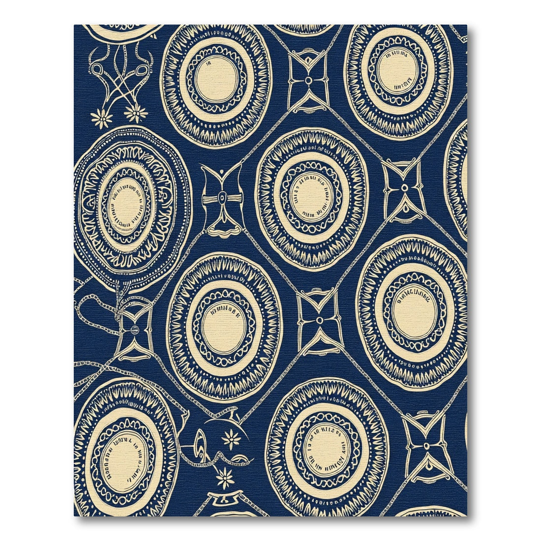 Navy Cream Circular Medallion Art Rug