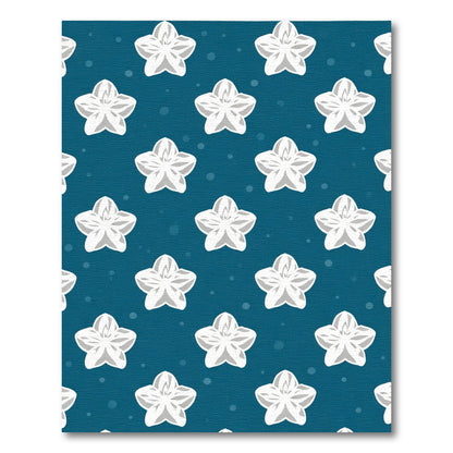 White Starflowers on Deep Blue Background Rug