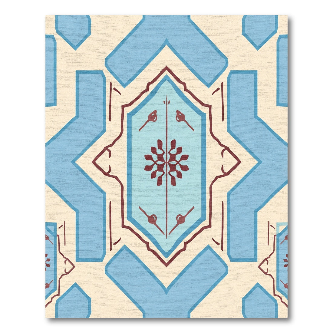 Retro Blue Crimson Starburst Medallion Rug