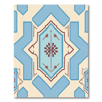 Retro Blue Crimson Starburst Medallion Rug