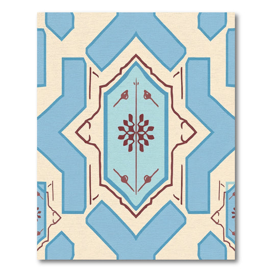 Retro Blue Crimson Starburst Medallion Rug