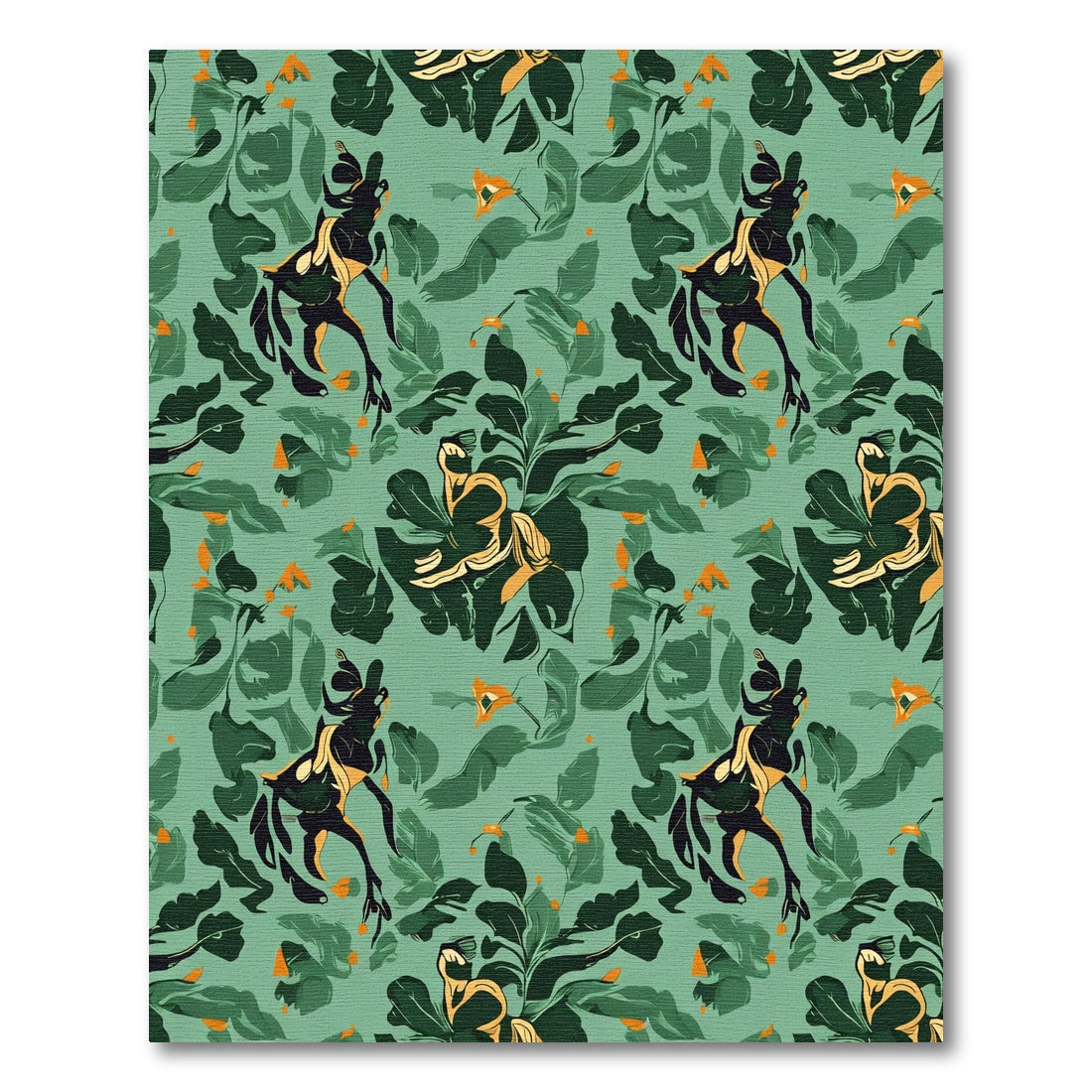 Muted Green Abstract Horse Foliage Rug