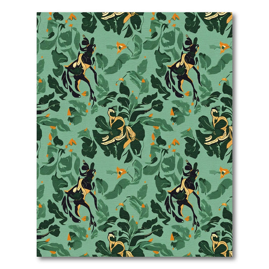 Muted Green Abstract Horse Foliage Rug