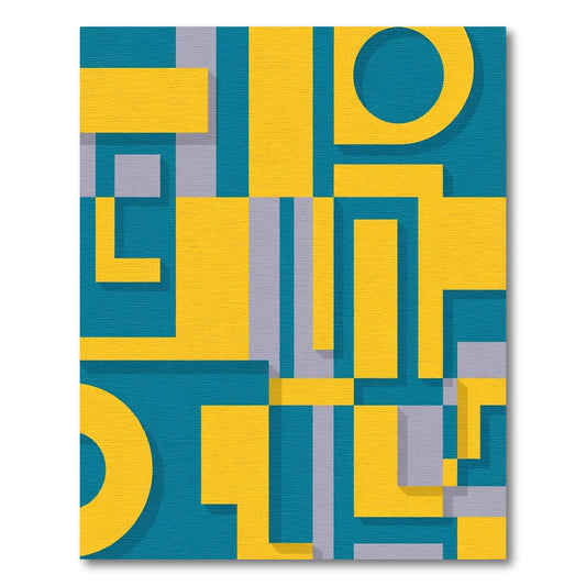 Modern Yellow Teal Geometric Blocks Rug