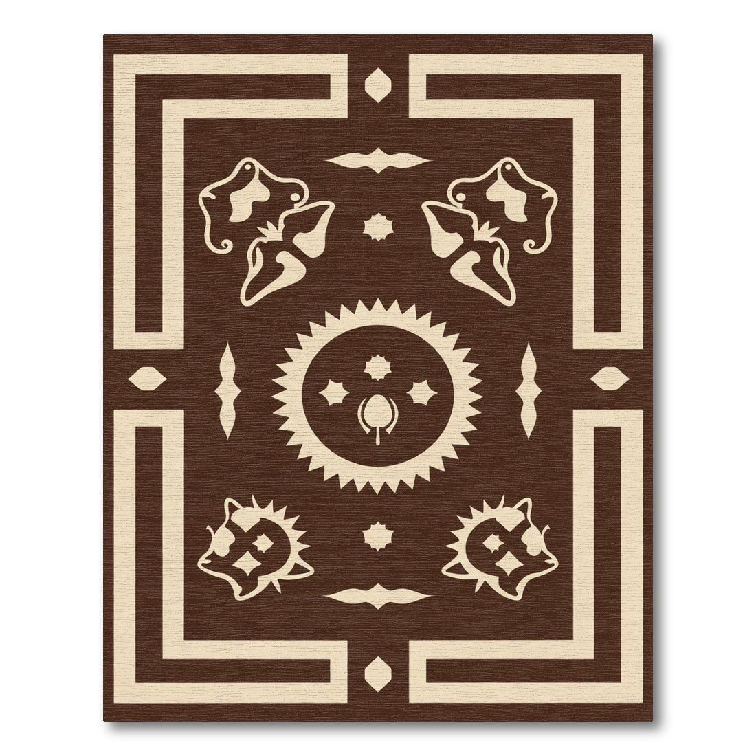 Brown Cream Folk Art Sunburst Rug