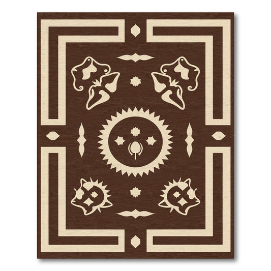 Brown Cream Folk Art Sunburst Rug