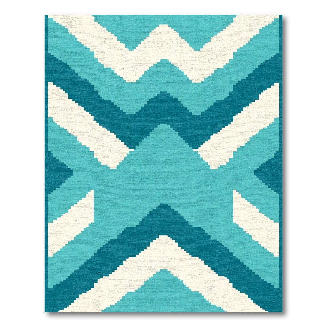 Teal Cream Zigzag Geometric Abstract Rug