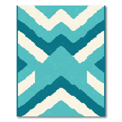 Teal Cream Zigzag Geometric Abstract Rug