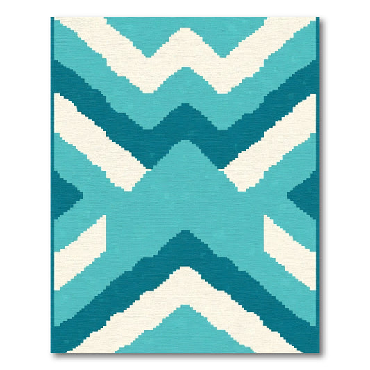 Teal Cream Zigzag Geometric Abstract Rug