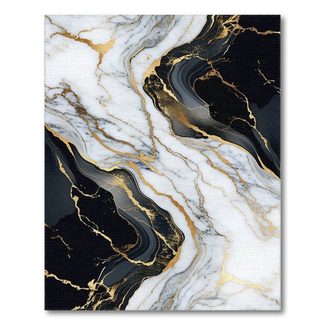 White Black Gold Veined Marble Rug