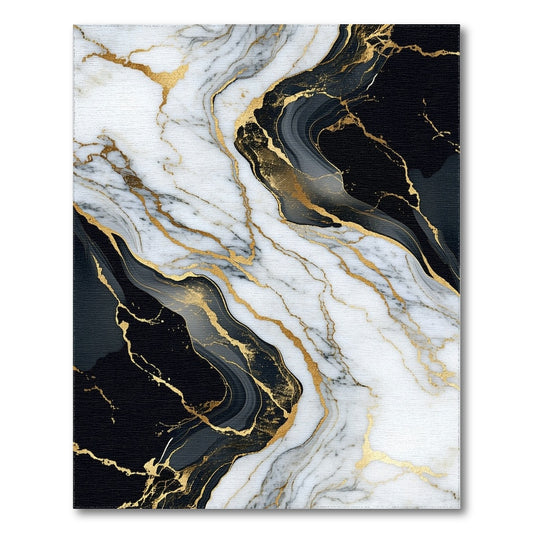 White Black Gold Veined Marble Rug