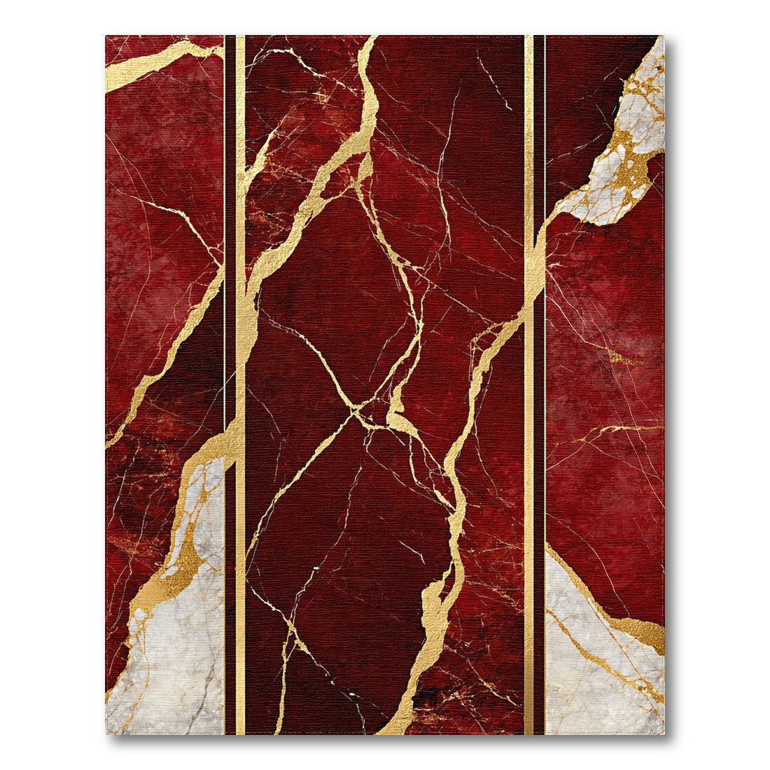 Red Gold Marble Vein Area Rug