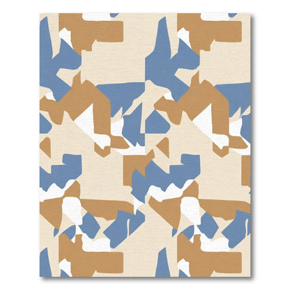 Abstract Terracotta Blue Geometric Shapes Rug