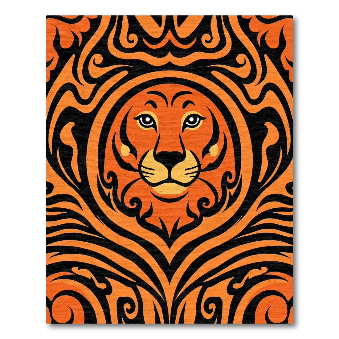 Bold Orange Black Lion Face Rug