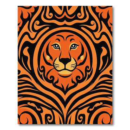 Bold Orange Black Lion Face Rug