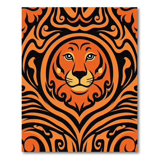 Bold Orange Black Lion Face Rug