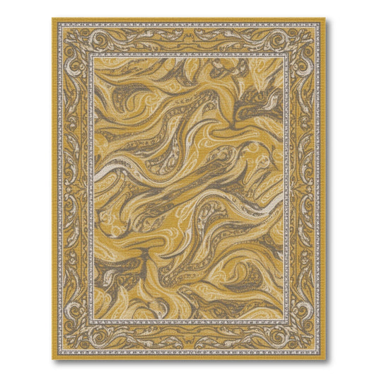 Abstract Area Yellow Marble Swirl Area Rug