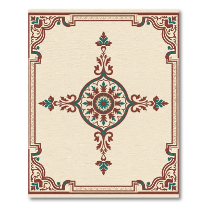 Crimson Teal Floral Medallion Frame Rug
