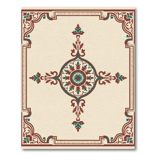Crimson Teal Floral Medallion Frame Rug