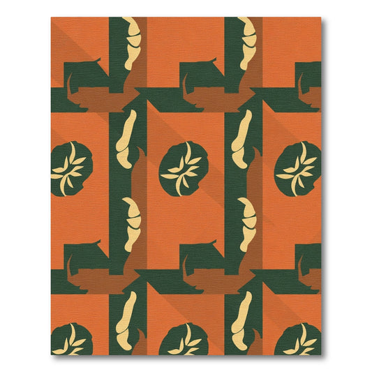Orange Green Abstract Shape Collage Rug