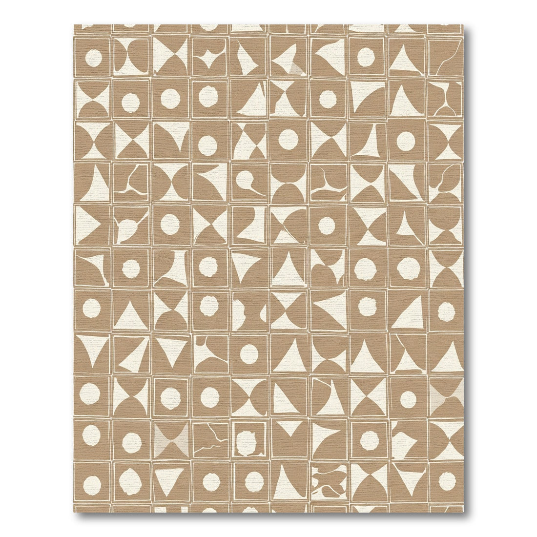 Tan Beige Abstract Geometric Squares Rug