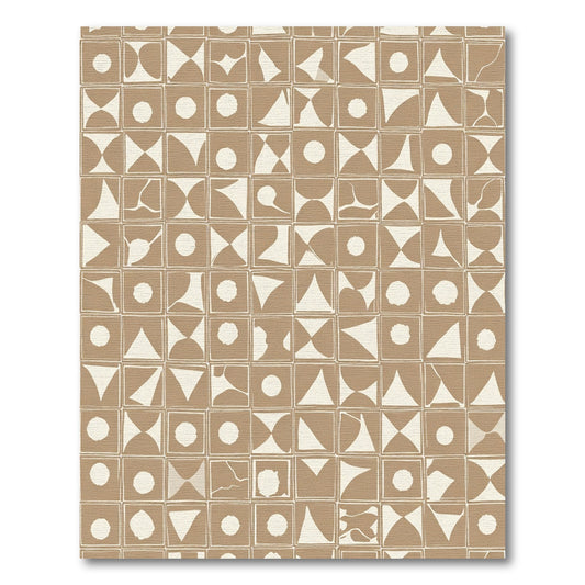 Tan Beige Abstract Geometric Squares Rug
