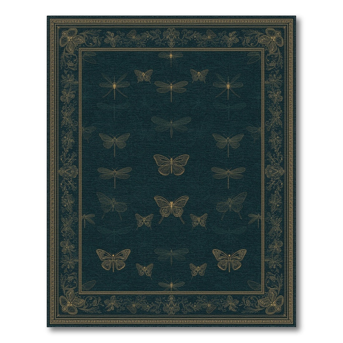 Teal Vintage Butterfly and Dragonfly Area Rug