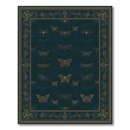 Teal Vintage Butterfly and Dragonfly Area Rug