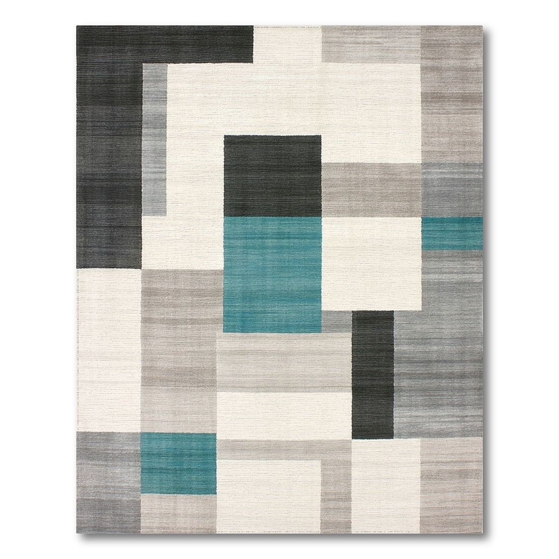 Modern Teal Geometric Area Rug Black Grey