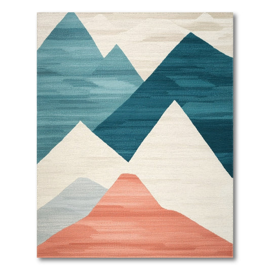 Blue Teal Geometric Mountain Area Rug