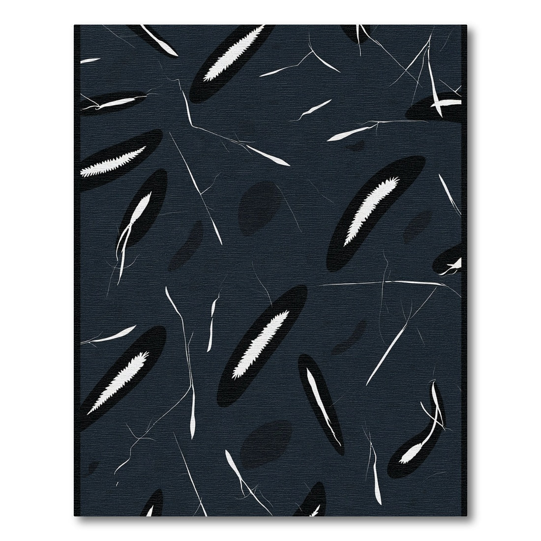 Dark Blue White Abstract Botanical Rug