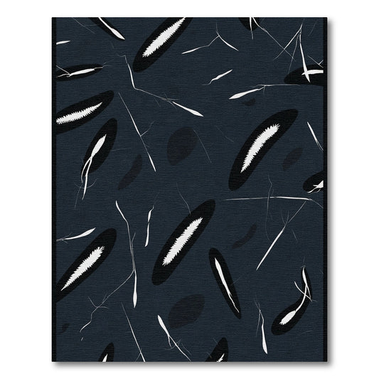 Dark Blue White Abstract Botanical Rug
