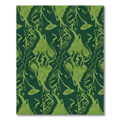 Deep Forest Green Abstract Floral Rug