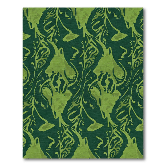 Deep Forest Green Abstract Floral Rug