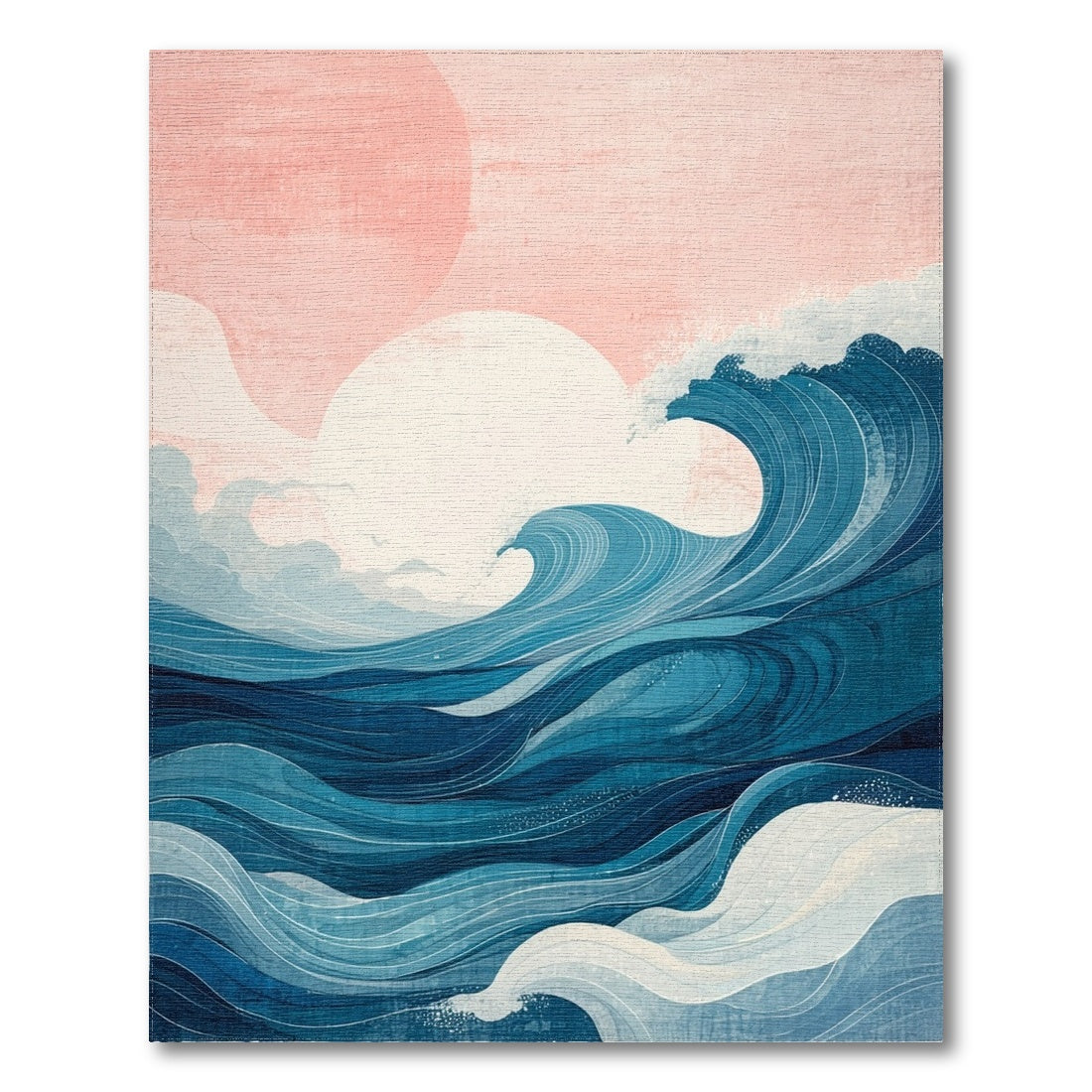Abstract Pink Sun Blue Waves Rug