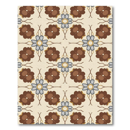 Brown Blue Floral Medallion Cream Rug