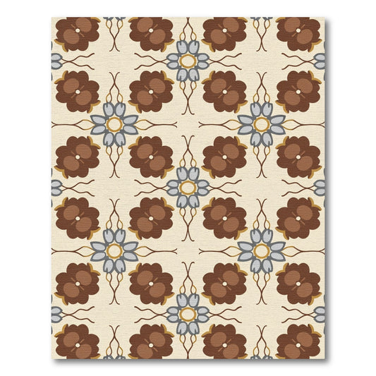 Brown Blue Floral Medallion Cream Rug