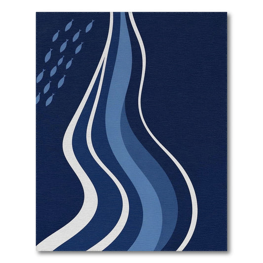 Blue Wave Fish Area Rug