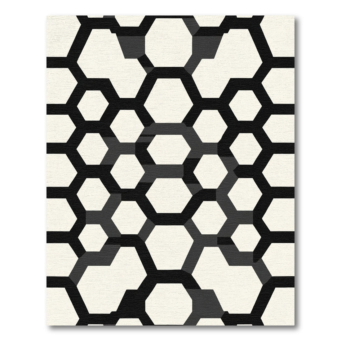 Modern Black White Hexagon Grid Rug