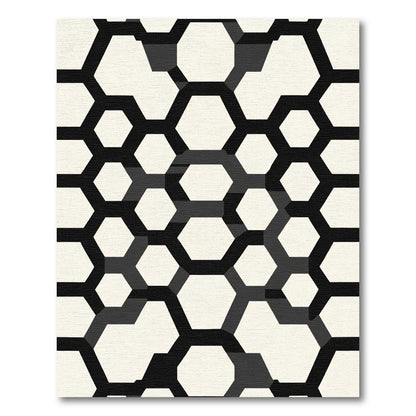 Modern Black White Hexagon Grid Rug