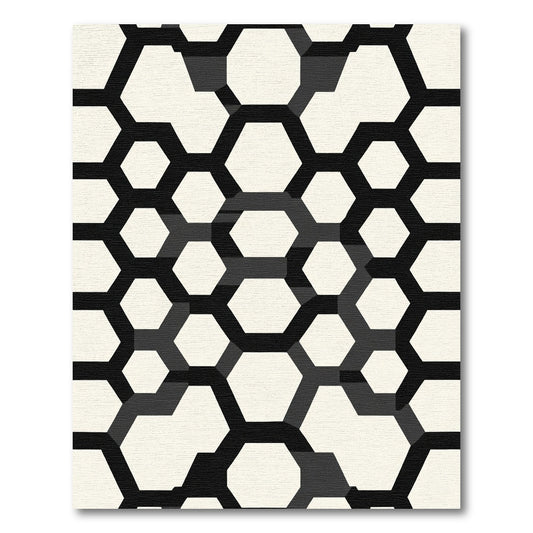 Modern Black White Hexagon Grid Rug