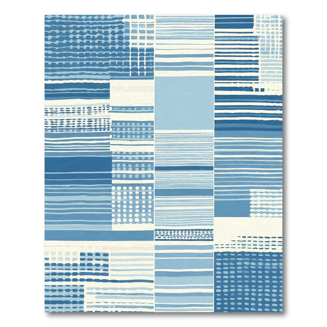 Patchwork Blue White Horizontal Lines Rug