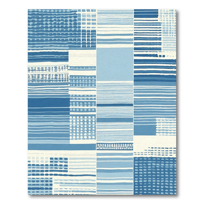 Patchwork Blue White Horizontal Lines Rug