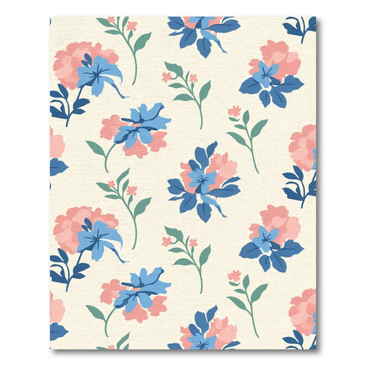 Coral Blue Floral Botanical Arrangement Rug