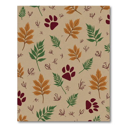 Earthy Autumn Leaves Paw Prints Rug