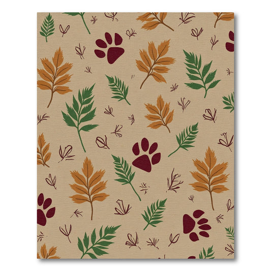 Earthy Autumn Leaves Paw Prints Rug