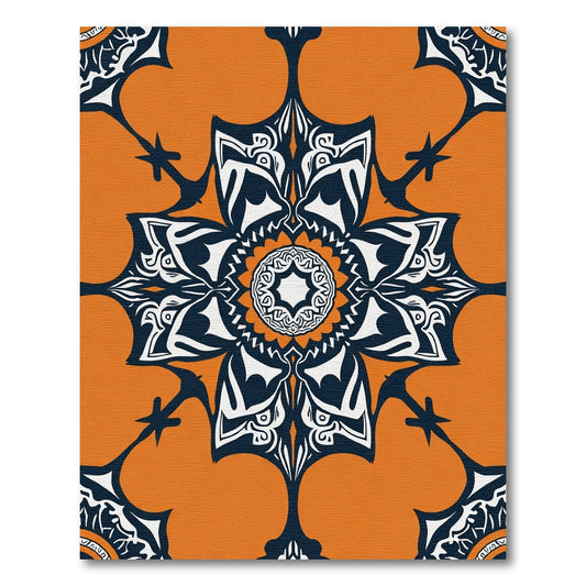 Bold Orange White Dark Medallion Rug